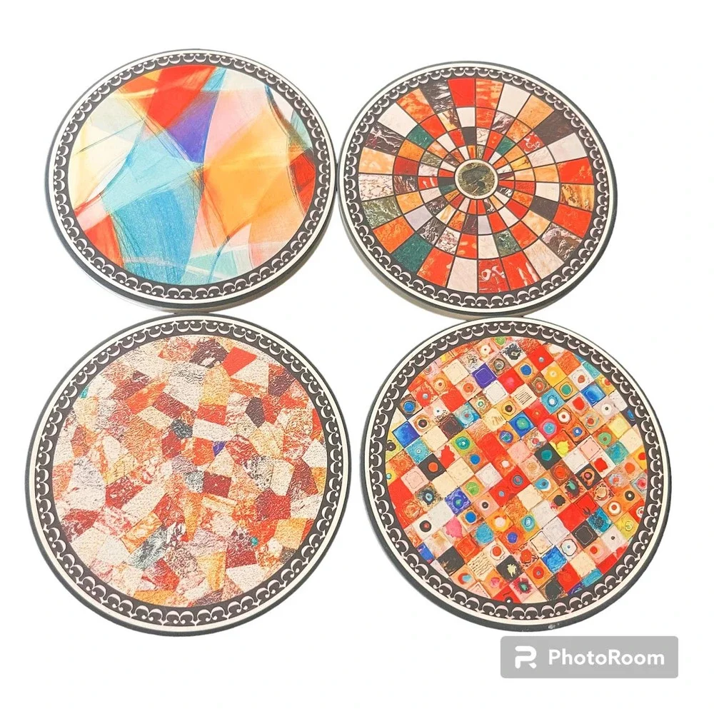 Set of 4 Multicolor‎ Ceramic Coasters Kitchen Beverage NEW